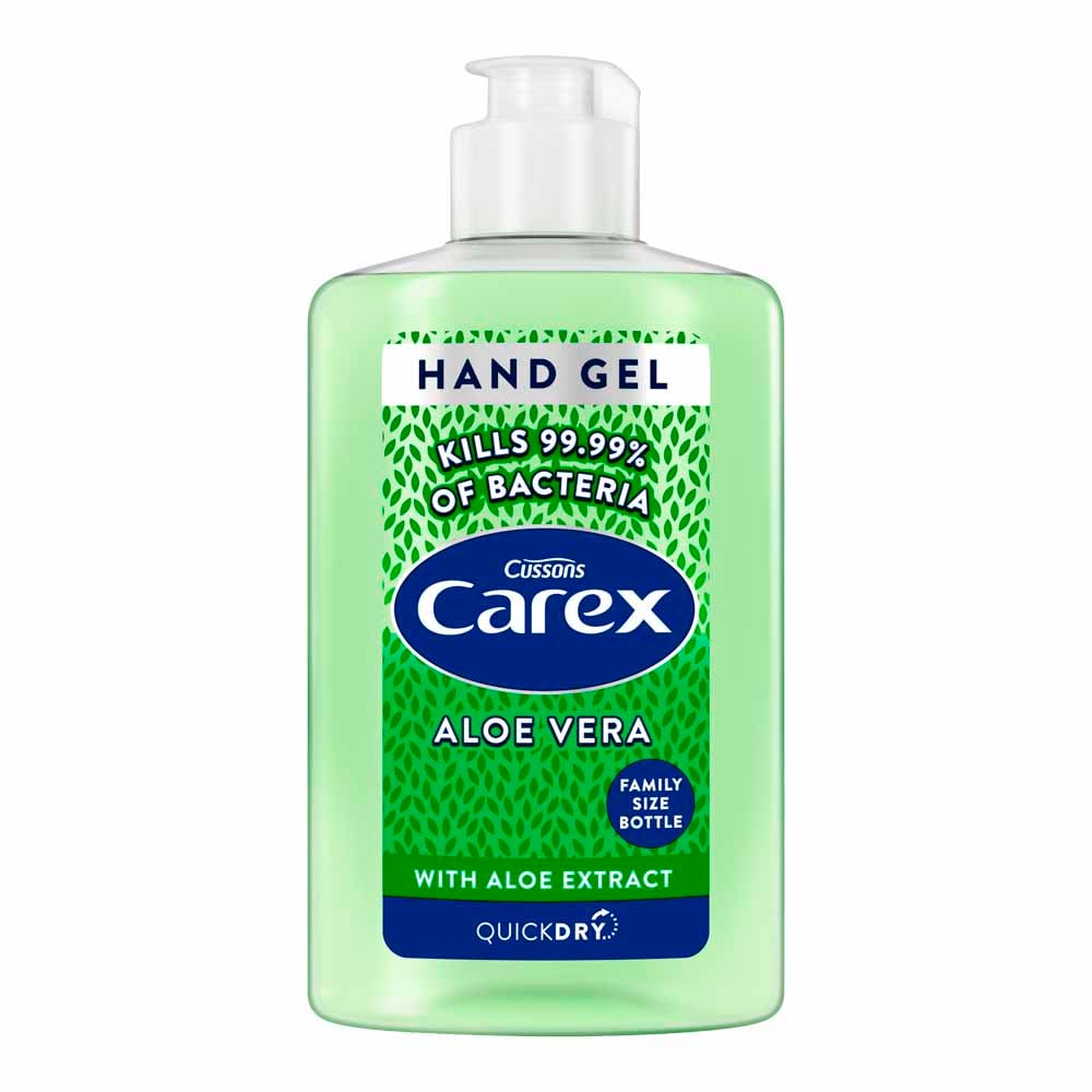 Carex Aloe Vera Hand Gel 300ml - Antibacterial, quick-drying formula with 70% Ethanol content. Kills 99.99% of bacteria. Enriched with aloe extract for added care. Perfect for maintaining hygiene at home and on the go. 100% recyclable bottle.