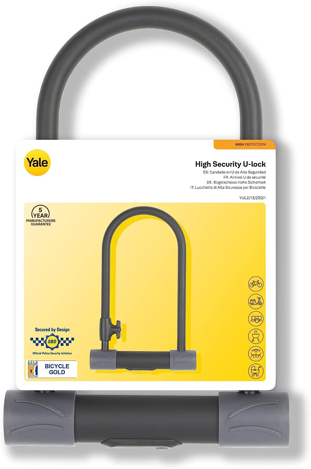 Yale YUL2/13/230/1 High Defendor U Bike Lock, Black