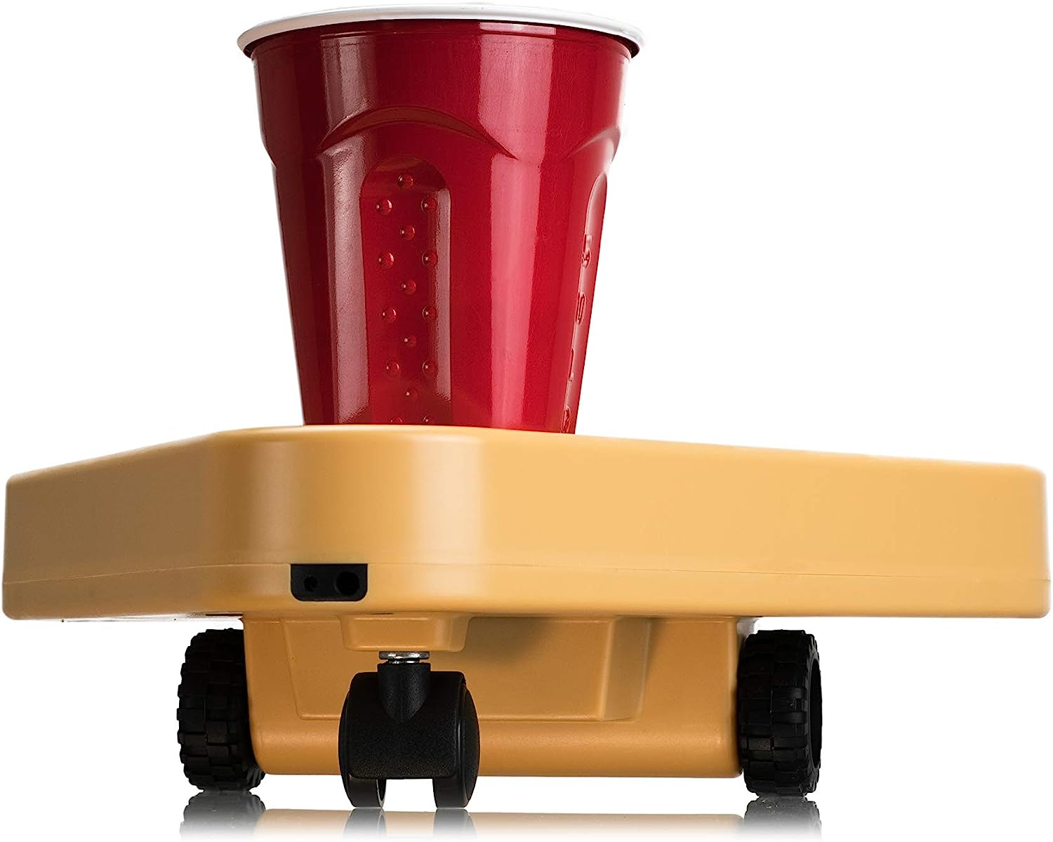 BRUU Moving Beer Pong Robot - A small robot that adds excitement to your beer pong games. It drives around the table, making the cups a moving target. Custom sensors ensure it stays on track without falling off or hitting anything. Easy to use - just add cups, fill them up, and turn it on. Let the good times roll! This model offers 3 different speeds. Each box contains 1 robot, 2 ping pong balls, and a quick start guide. Spice up your traditional beer pong matches with this innovative invention.
