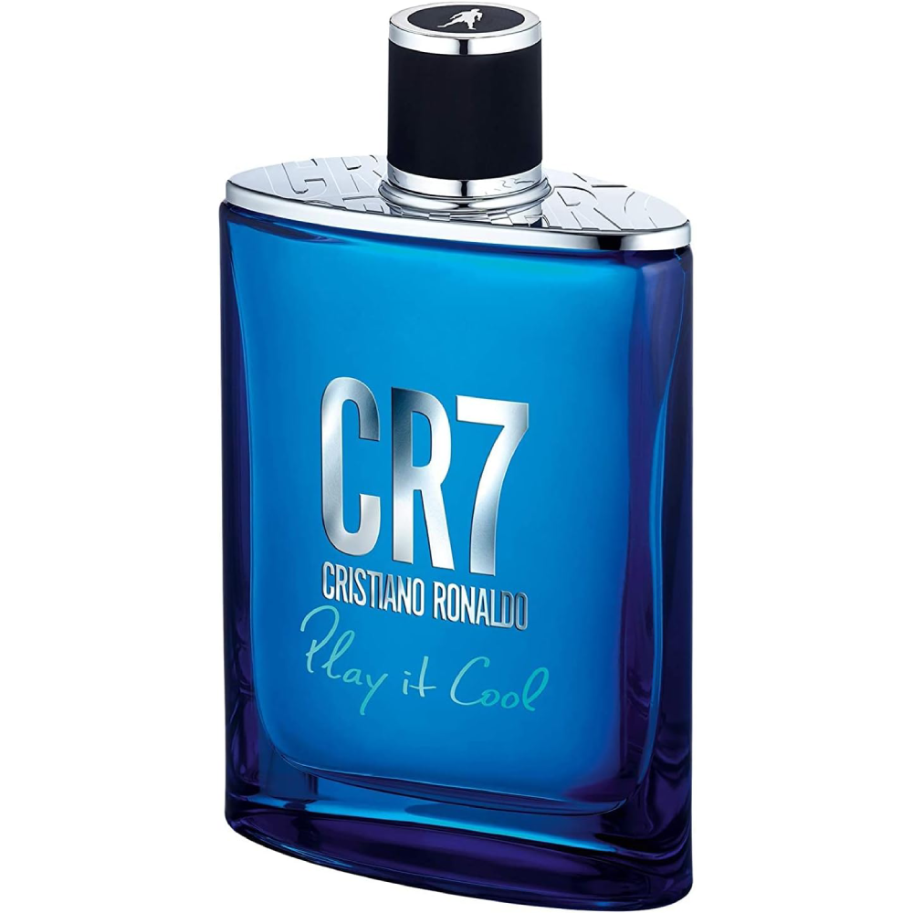 CR7 Cristiano Ronaldo Play It Cool Eau De Toilette: A refreshing blue bottle of cologne, exuding a light and unique fragrance. Ideal for everyday wear, this aromatic scent combines herbal and citrus notes, perfect for the energetic and active man.