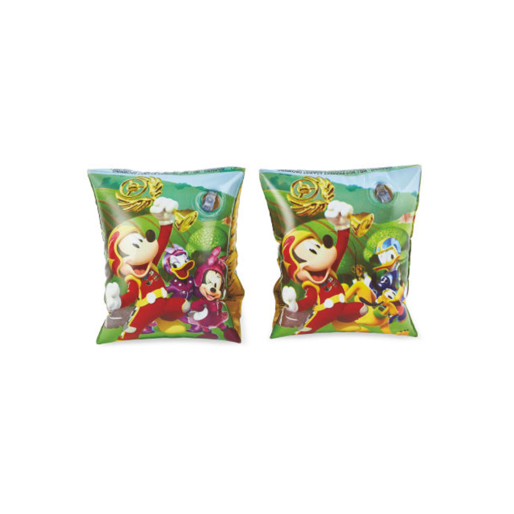 Bestway Disney Mickey Mouse Swim Armbands (3-6 yrs) - Fun and colorful swim armbands featuring Mickey Mouse and his friends. Made from comfortable PVC, these armbands are perfect for learning to swim at the beach or pool. Dimensions: Inflated: 17 x 13 x 16cm (approx.), Deflated: 25 x 15cm (approx.). Suitable for ages 3-6 years.