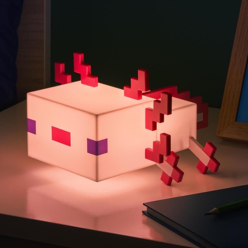 Paladone Axolotl Minecraft Light - A charming light featuring an adorable axolotl design inspired by the popular aquatic creature from Minecraft. This gaming decor provides a soft and comforting illumination, perfect for Minecraft players and fans. Illuminate your space with game-inspired fun.