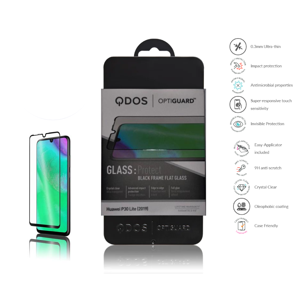 QDOS For Huawei Tempered Glass Screen Protector P30 Lite Flat Glass