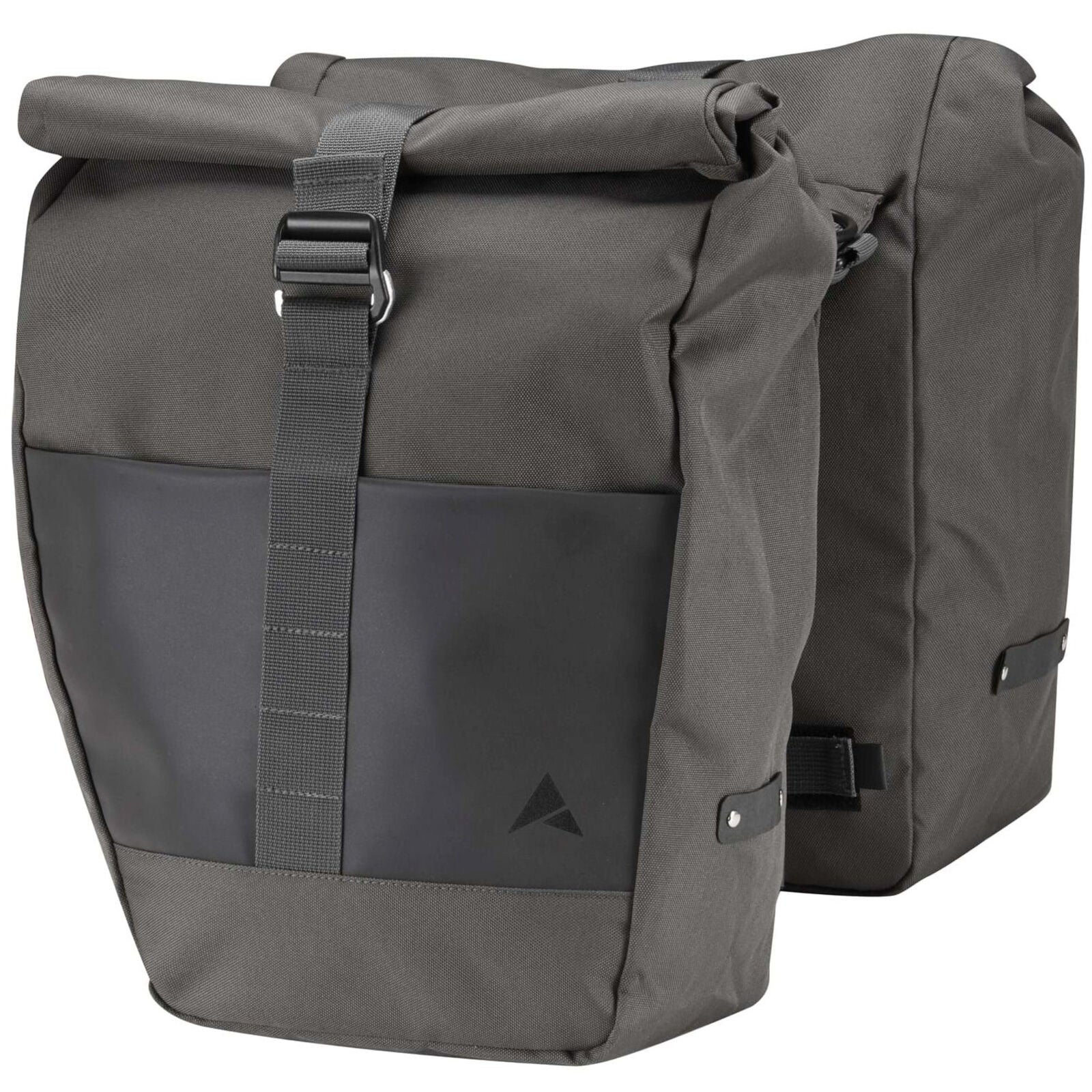 Altura Grid Cycling Pannier Roll Up Pair, versatile and packable panniers with 15L capacity each side. Roll-up design, roll-top closure, grab handle, reflective details, and DWR finish. Ideal for commuting, touring, and bike packing. Compact storage when not in use.