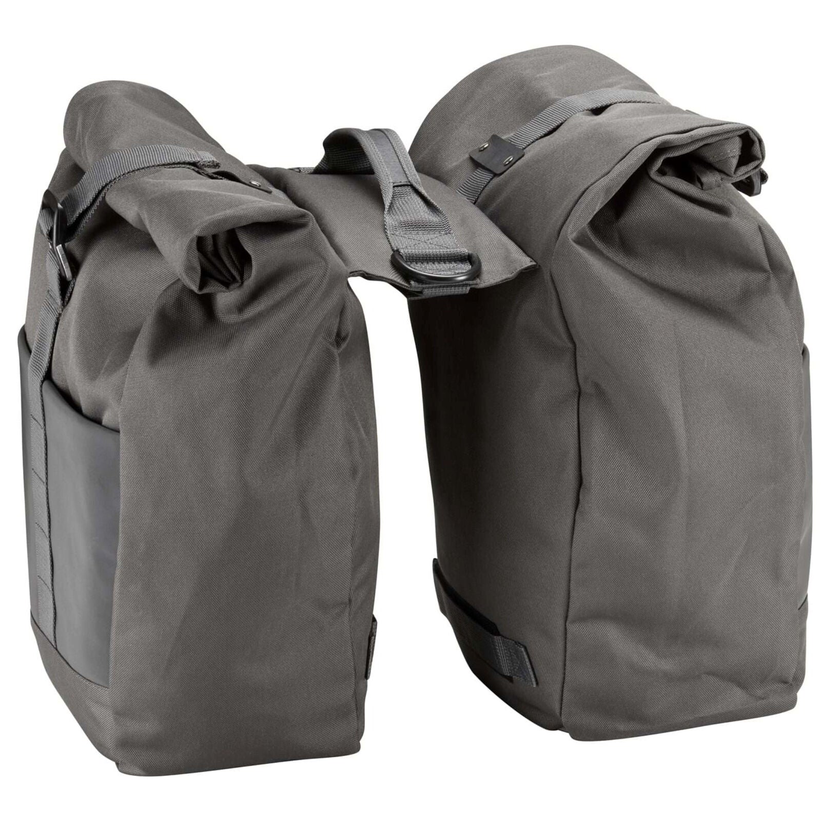A pair of Altura Grid Cycling Pannier Roll Up bags, each with a 15L capacity, perfect for commuting, touring, and bike packing. Versatile roll-up design for compact storage, featuring reflective details, DWR finish, and roll-top closure. Ideal for carrying essentials with ease and staying visible in low light conditions.