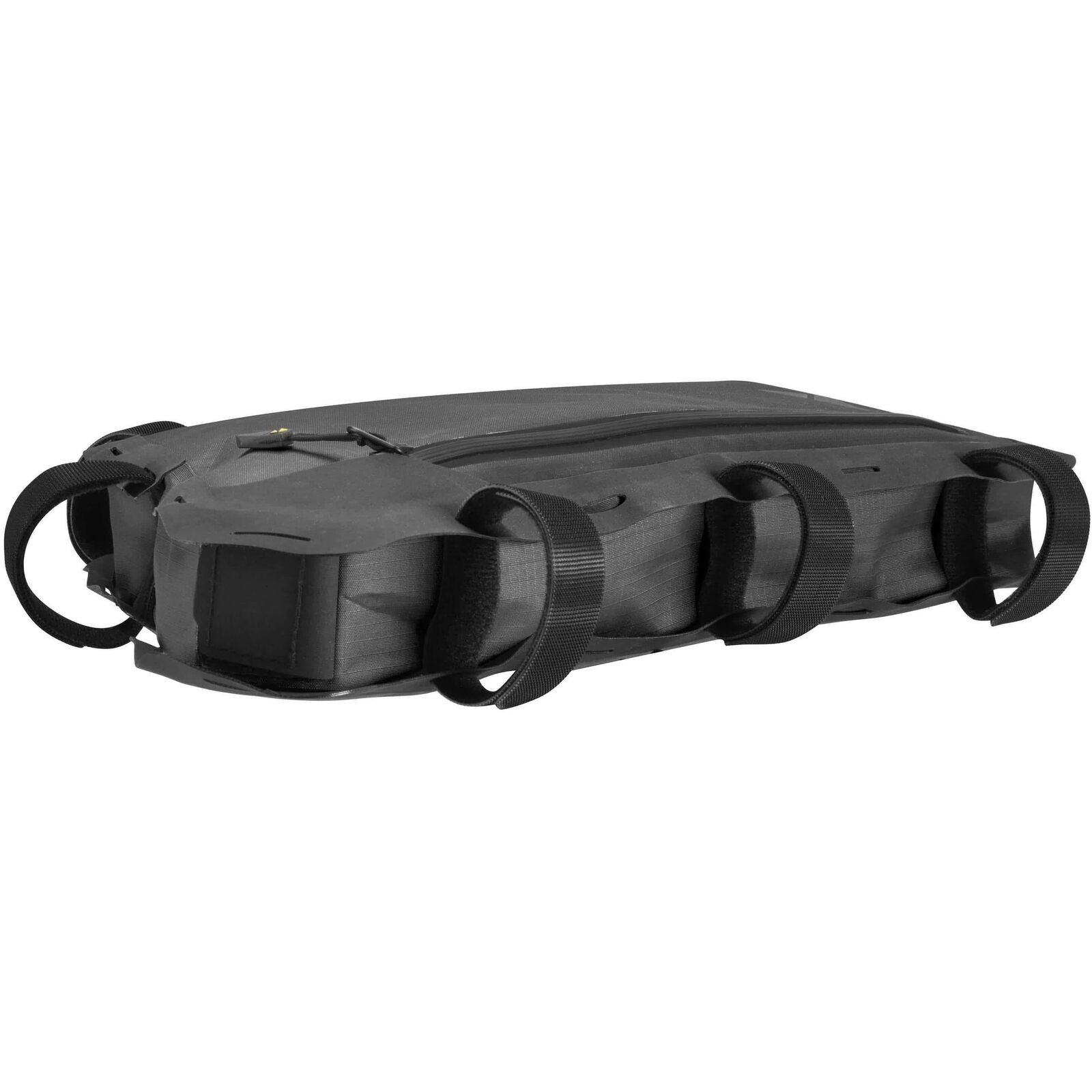 Altura Vortex 2 Waterproof Frame Bag - Grey: A versatile frame bag designed for bikepacking adventures. Waterproof and lightweight, it offers a universal Hook & Loop mounting system for easy installation on any bike. Features include an external zip pocket for quick access to personal items and reflective details for enhanced visibility.