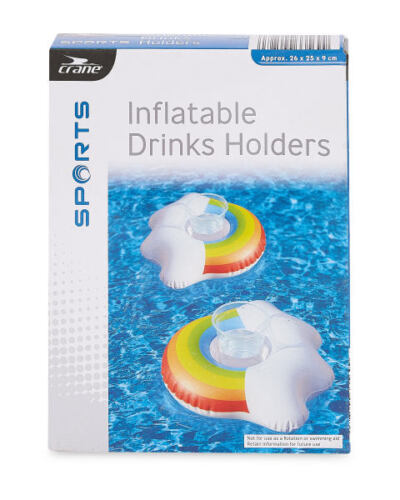Crane Rainbow Drinks Holder 2 Pack - Keep your drinks cool in the pool with these fun and colorful inflatable holders. Perfect for pool parties and summer gatherings. Dimensions: 26 x 25 x 9cm. Material: PVC vinyl. Pack Size: 2.