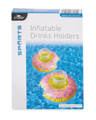 Crane Donut Drinks Holder 2 Pack - Keep your drinks cool in the pool with these inflatable holders. Perfect for pool parties, they feature a fun and colorful design. Dimensions: 20 x 20 x 8cm (approx.). Material: PVC vinyl. Pack Size: 2.
