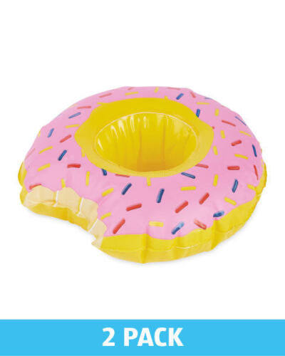 A vibrant pink and yellow inflatable donut, the Crane Donut Drinks Holder 2 Pack is the perfect accessory for your pool or summer party. Keep your drinks cold in the pool while enjoying the fun and colorful design. Made of PVC vinyl, each holder measures approximately 20 x 20 x 8cm. Pack includes 2 holders.
