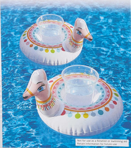 Crane Llama Drinks Holder 2 Pack - Keep your drinks cool in the pool with these fun and colorful inflatable holders. Perfect for pool parties and summer gatherings. Dimensions: 27 x 22 x 19cm. Material: PVC vinyl. Pack Size: 2.