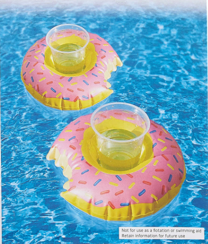 Crane Donut Drinks Holder 2 Pack - Keep your drinks cool in the pool with these fun and colorful inflatable holders. Perfect for pool parties and summer fun. Dimensions: 20 x 20 x 8cm. Material: PVC vinyl. Pack Size: 2.