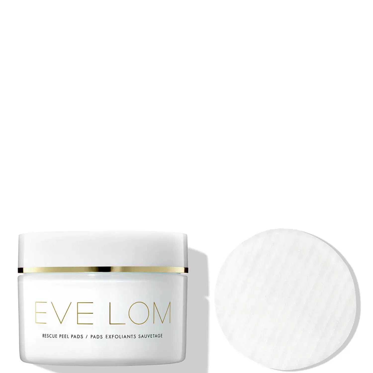 Eve Lom Rescue Peel Pads (60 Pads) - Exfoliating and Resurfacing Treatment with BHA, PHA, and AHA Acids. Reveals smoother, brighter, and revitalized complexion. Contains Glycolic Acid, Multi-Fruit Acid Complex, and Lactic Acid for hydration and conditioning. Removes build-up and soothes irritation. 100% Biodegradable materials. Paraben, Phthalate, Sulphate, and Cruelty-free. Key benefits include decongesting pores, gentle exfoliation, preserving moisture, soothing effect, and increased hydration levels. How