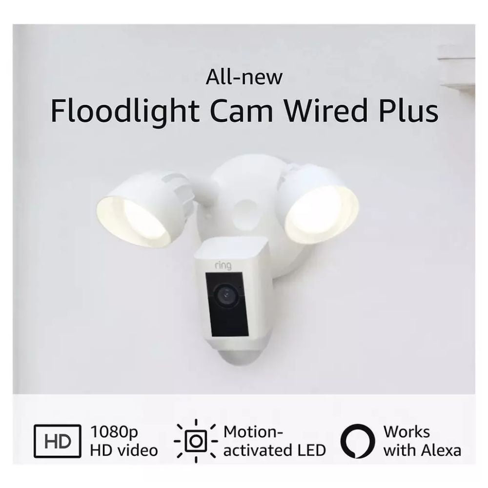 Ring Floodlight Wired Plus Cam Security Camera- White