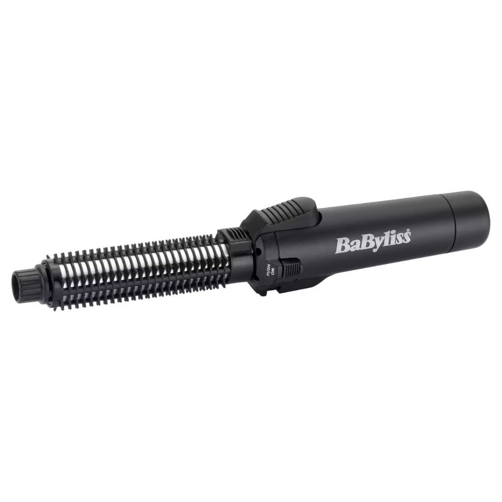 BaByliss Cordless Pro Gas Hair Curling Tong and Brush with 19mm Ceramic Coated Barrel, Brush Sleeve, Curl Release Button, 200°C Max Temp, 72s Heat-up Time, Ceramic Coating, Cordless, Worldwide Voltage, Gas Cells Powered, Model 2583BU, EAN 3030053225836.