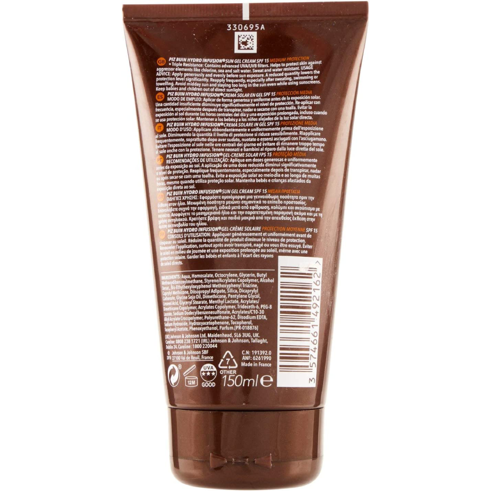 Piz Buin Hydro Infusion Sun Gel Cream SPF15, 150 ml