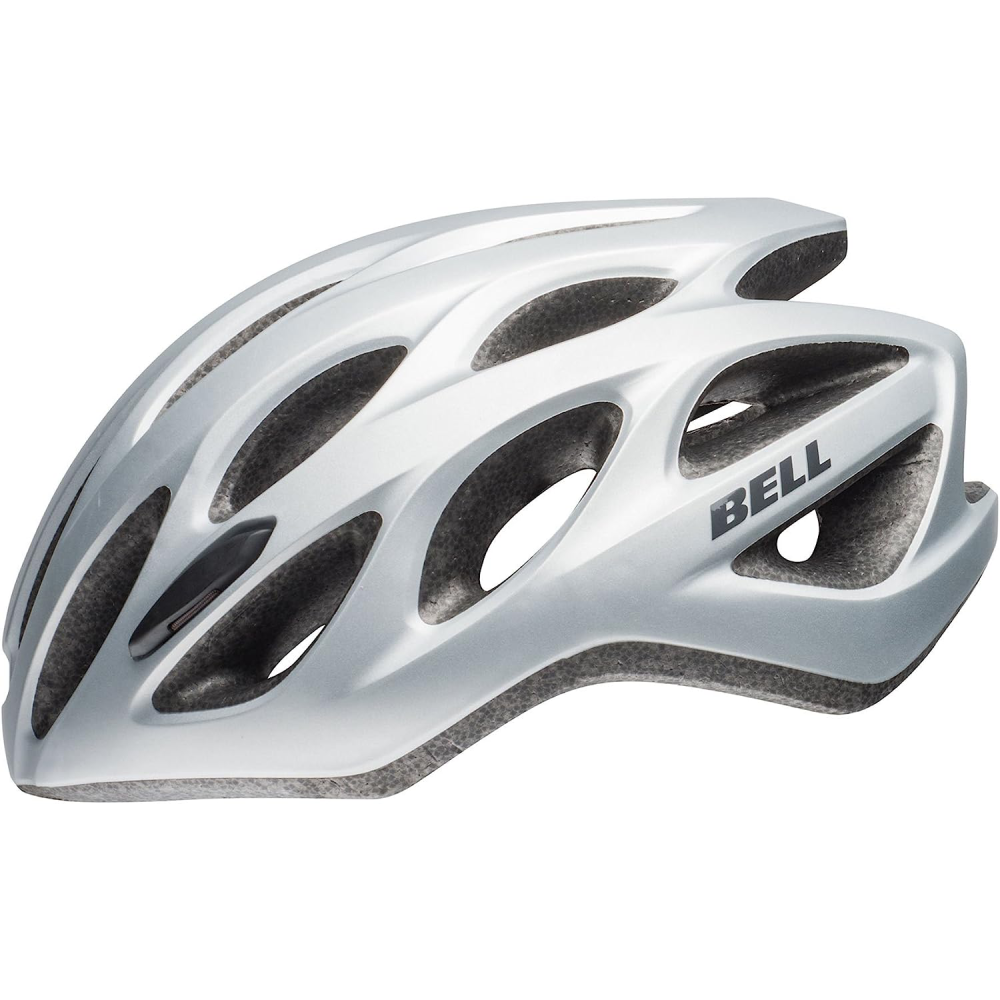 Bell Tracker R Universal Adult Bike Helmet with In-Mold shell, extended coverage, removable visor, Ergo Fit system, No-Twist Tri-Glides for easy adjustment, tough all-purpose design, universal size 54-61cm, Fusion In-Mold polycarbonate shell, sleek Ergo Fit dial system, 25 vents, CE EN1078 certified, 289g.