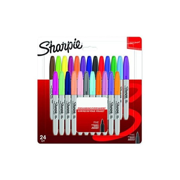 Sharpie Permanent Markers, Fine Tip, Assorted Fun Colours, 24 Pack