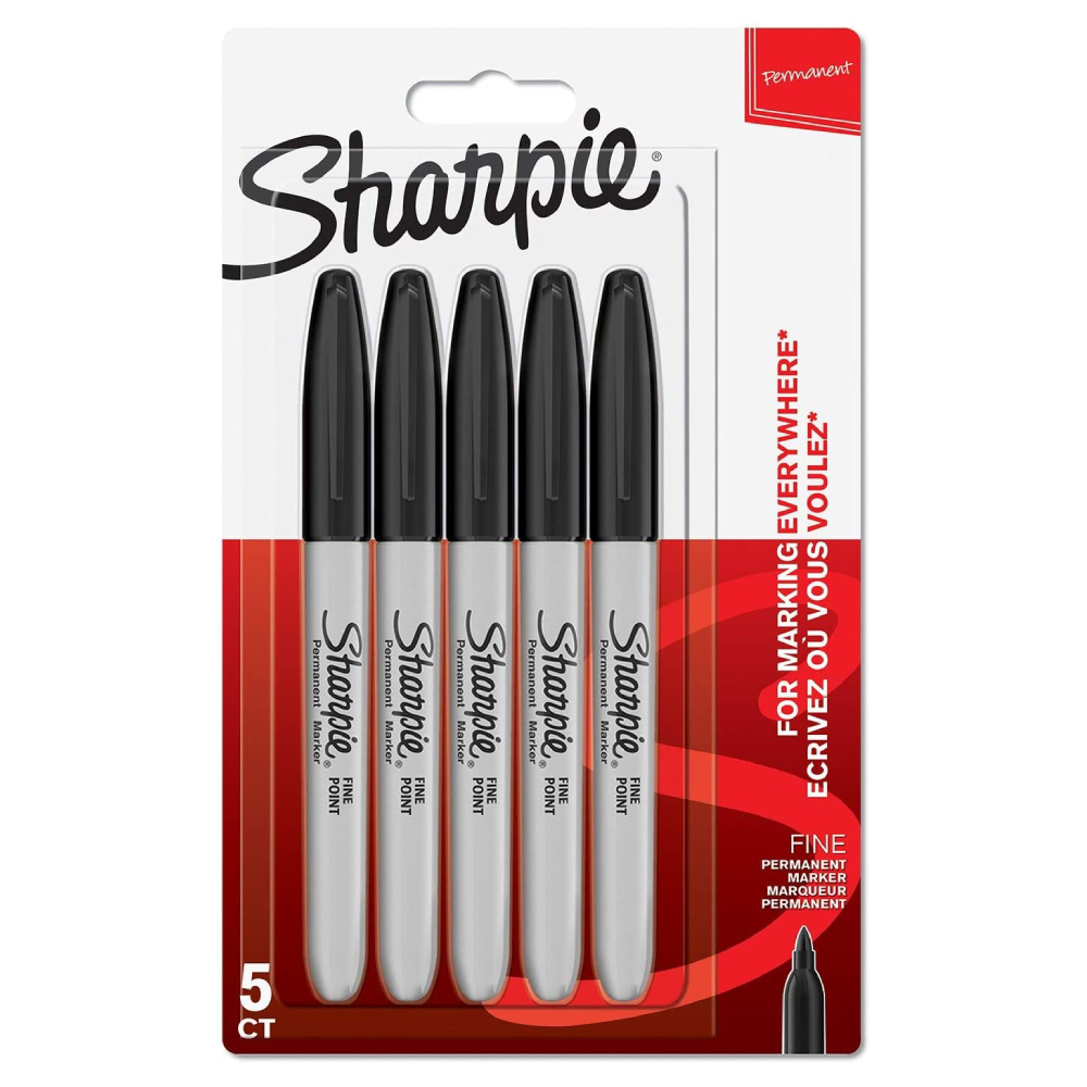 Sharpie Fine Point Bullet Permanent Marker Pens Black 5 Pack