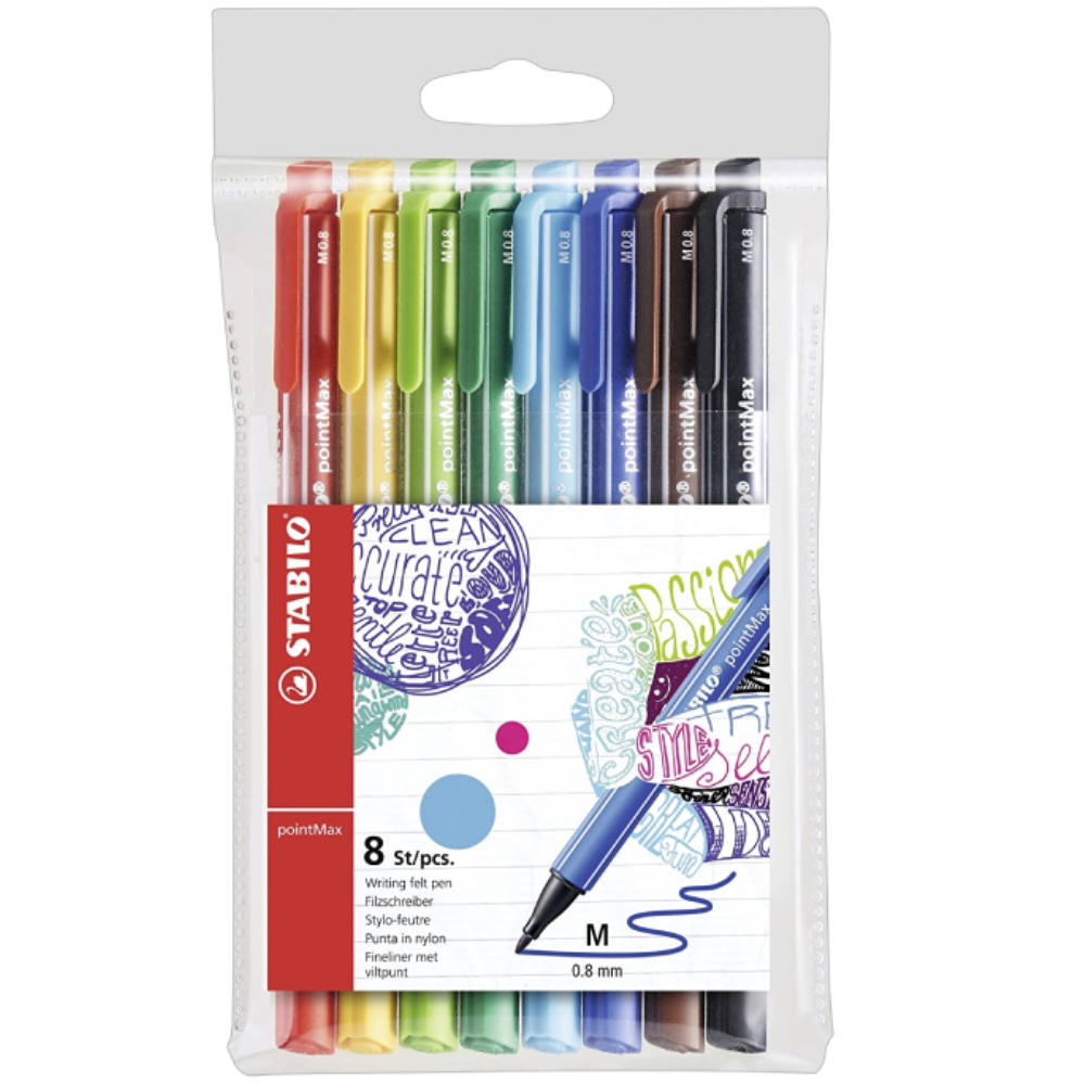 STABILO pointMax Nylon Tip Writing Pen Assorted Colours 8 Pack