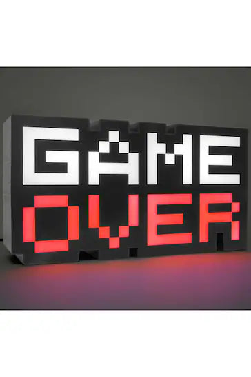 8-Bit Pixel Game Over Light - A retro-cool gift for gamers of all ages. This 30cm wide (approx 12in) homage to the 8bit gaming era features a classic Game Over pixelated type font. The "Over" part changes color from red to blue to green to purple, while the "Game" remains white. USB powered with included cable. Perfect addition to any gamer's bedroom or living space. Embrace the iconic Game Over message, a symbol of both defeat and the motivation to keep playing. Let this light inspire you to embark on anot