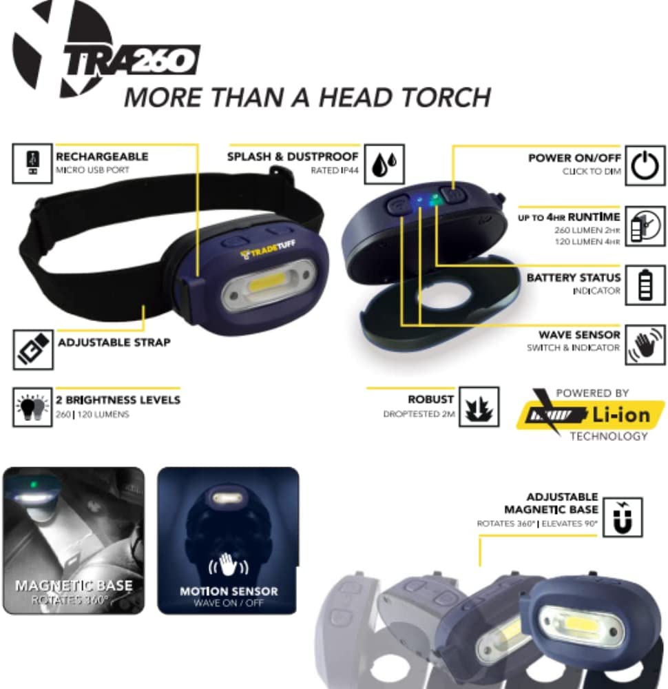 TRADETUFF XTRA260 Rechargeable Head Torch